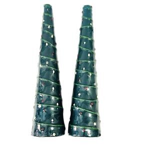 Christmas Tree Candle Pair Holiday Green 7" Vintage NEW